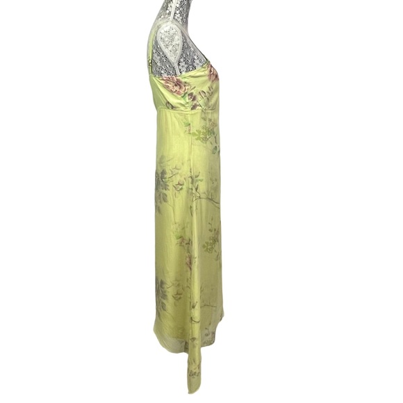 Rangoon chartreuse silk slip dress asymmetrical hem - Picture 10 of 16